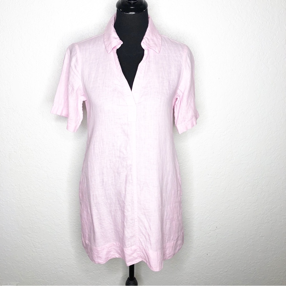 J Crew light pink linen popover dress size Extra Small Petite XSP